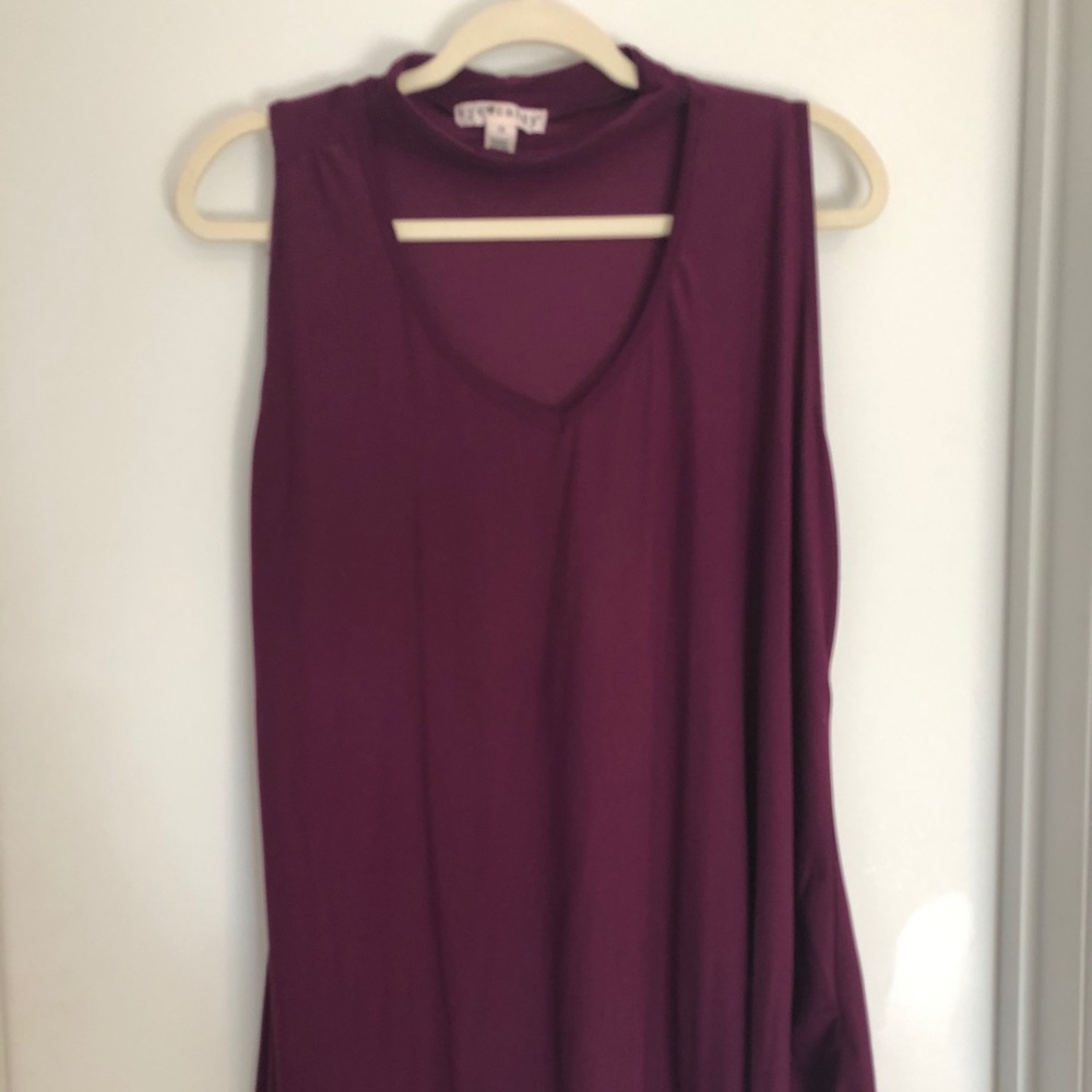 Plum long tunic with choker collar